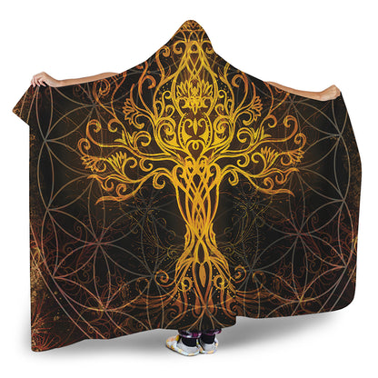 Yggdrasil Tree Of Life Print Hooded Blanket
