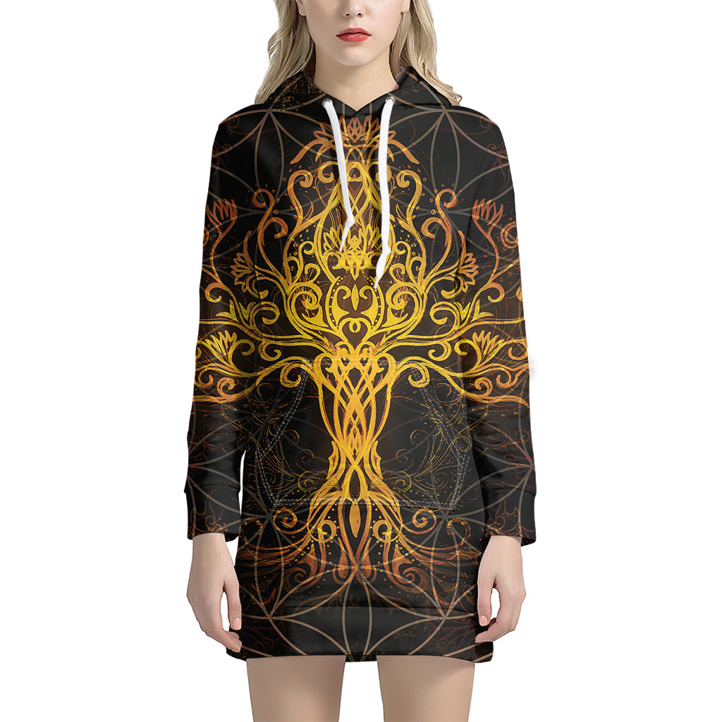 Yggdrasil Tree Of Life Print Pullover Hoodie Dress