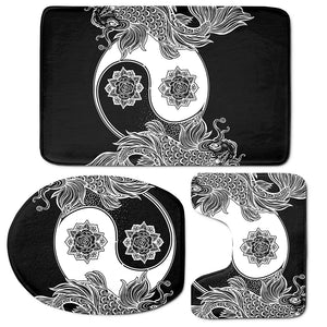 Yin And Yang Koi Carp Fish Print 3 Piece Bath Mat Set