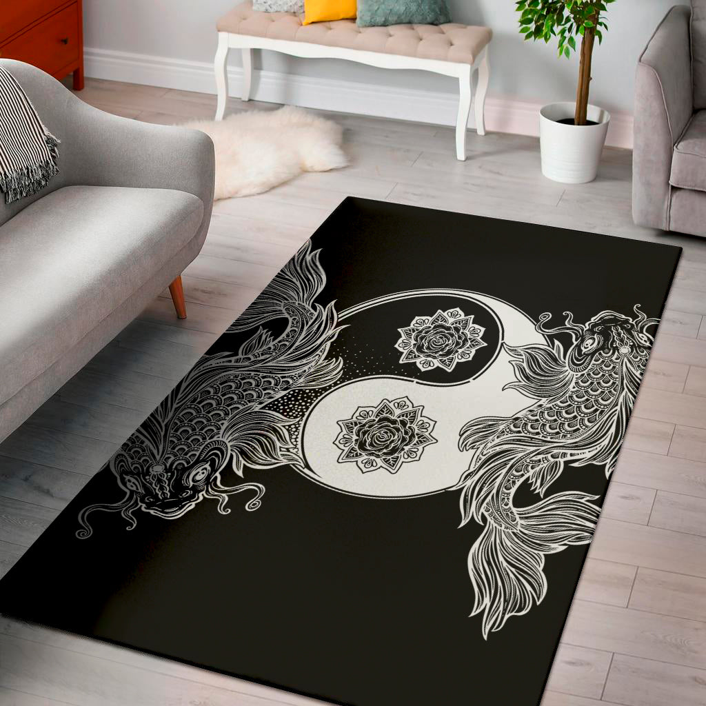 Yin And Yang Koi Carp Fish Print Area Rug