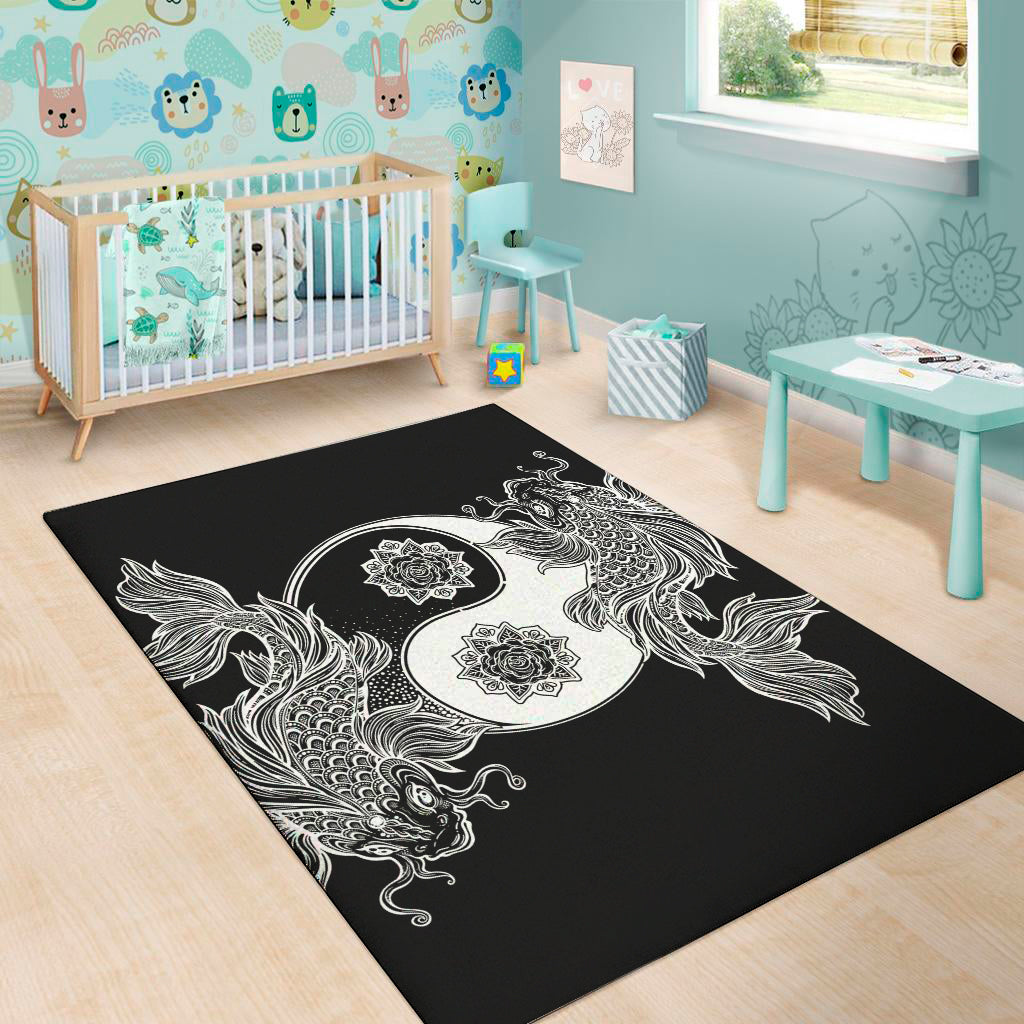 Yin And Yang Koi Carp Fish Print Area Rug