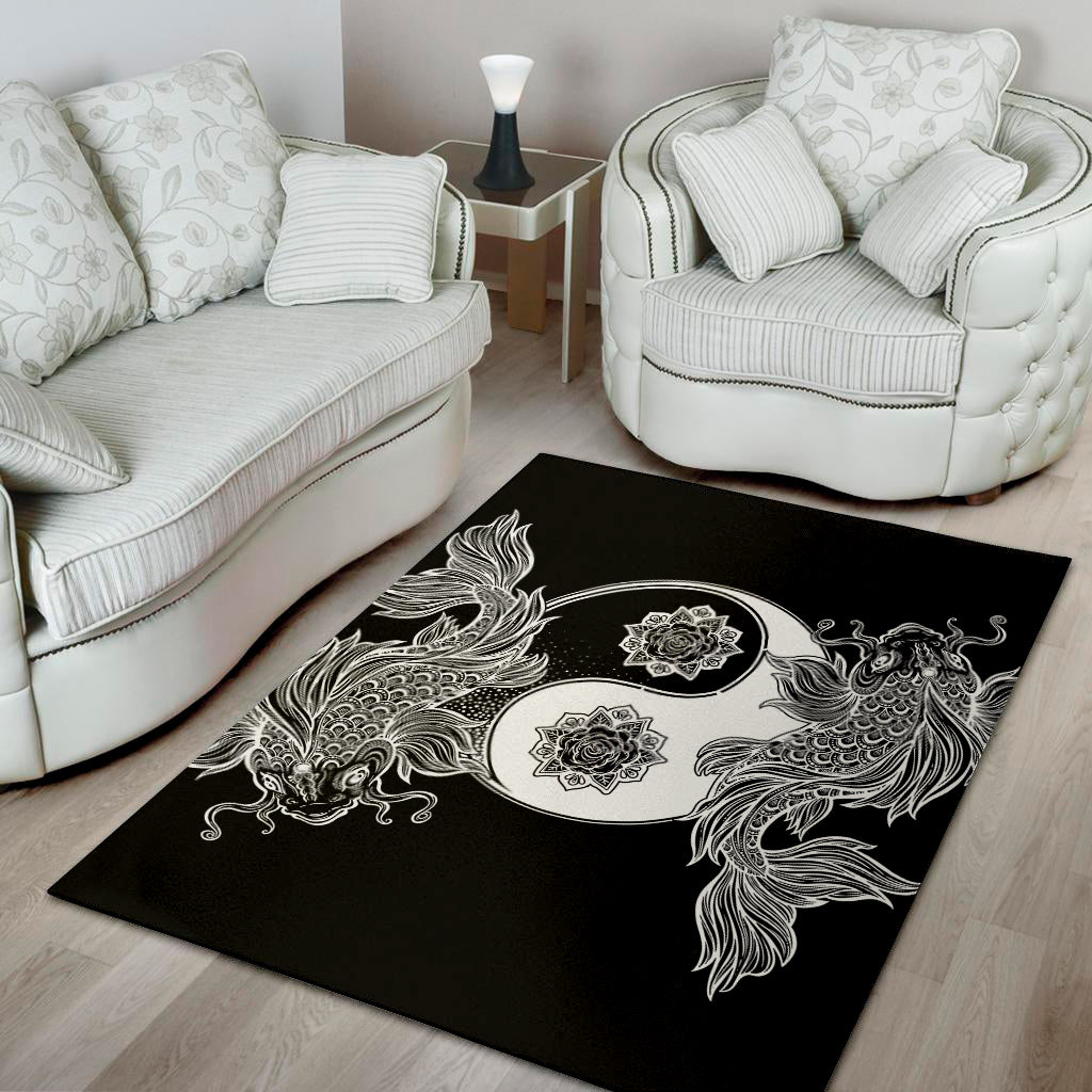 Yin And Yang Koi Carp Fish Print Area Rug