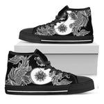 Yin And Yang Koi Carp Fish Print Black High Top Shoes