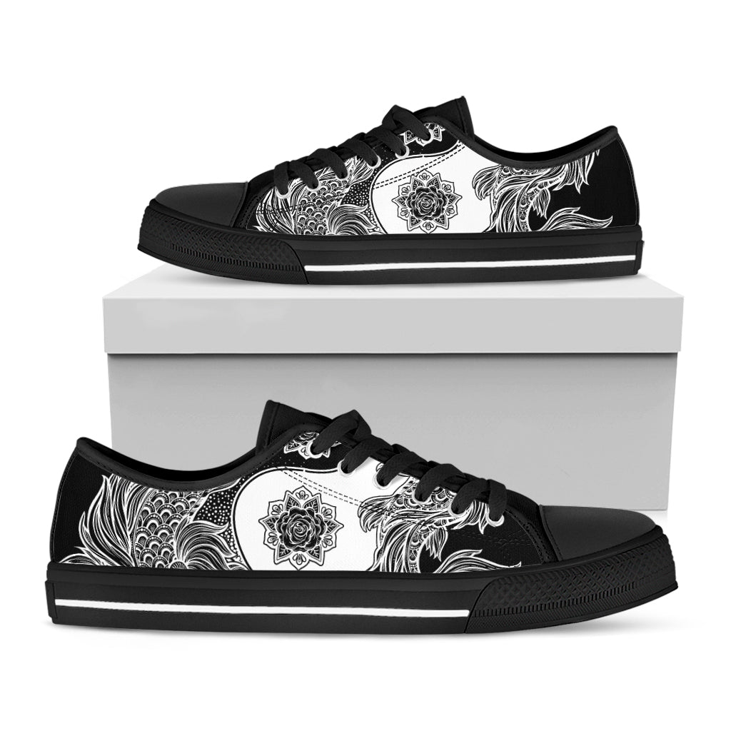 Yin And Yang Koi Carp Fish Print Black Low Top Shoes 