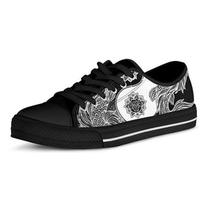 Yin And Yang Koi Carp Fish Print Black Low Top Shoes 