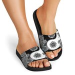 Yin And Yang Koi Carp Fish Print Black Slide Sandals