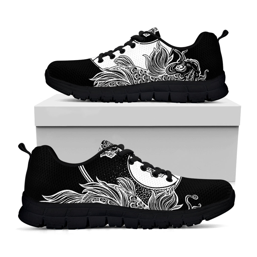 Yin And Yang Koi Carp Fish Print Black Sneakers