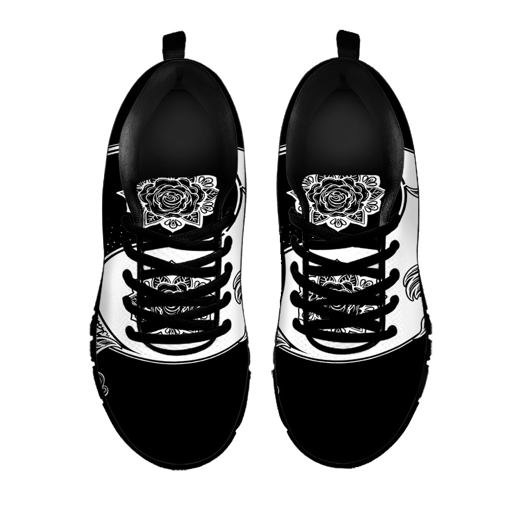 Yin And Yang Koi Carp Fish Print Black Sneakers