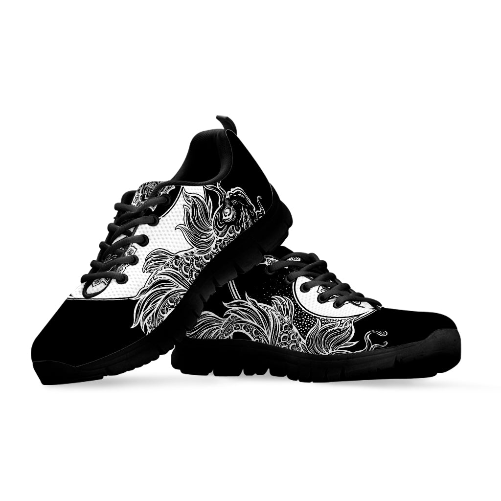 Yin And Yang Koi Carp Fish Print Black Sneakers