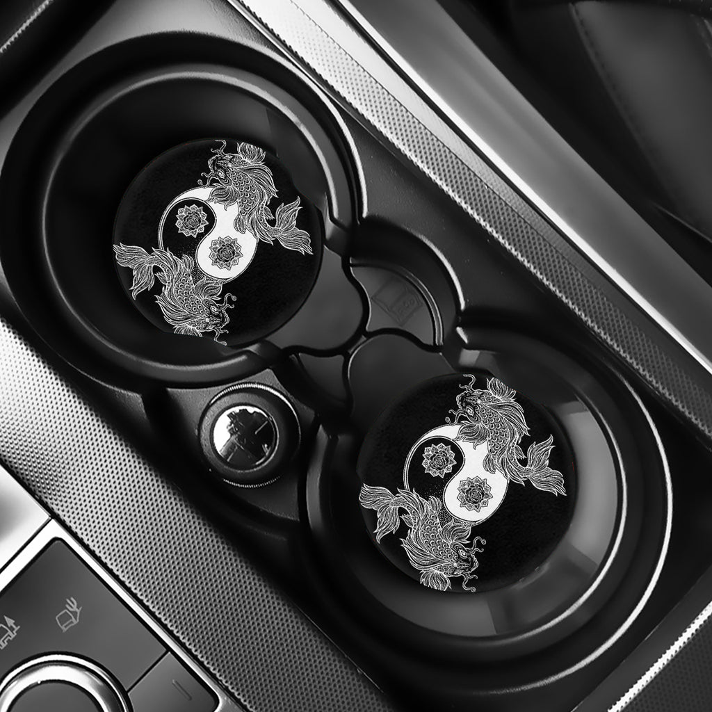 Yin And Yang Koi Carp Fish Print Car Coasters