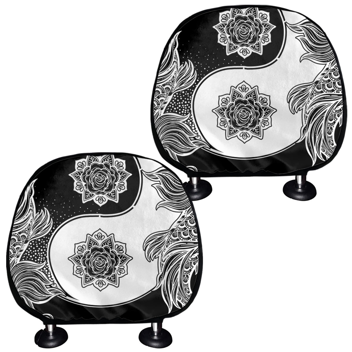 Yin And Yang Koi Carp Fish Print Car Headrest Covers