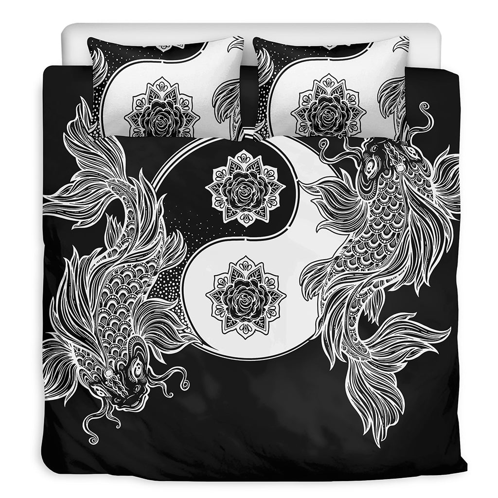 Yin And Yang Koi Carp Fish Print Duvet Cover Bedding Set