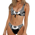 Yin And Yang Koi Carp Fish Print Front Bow Tie Bikini