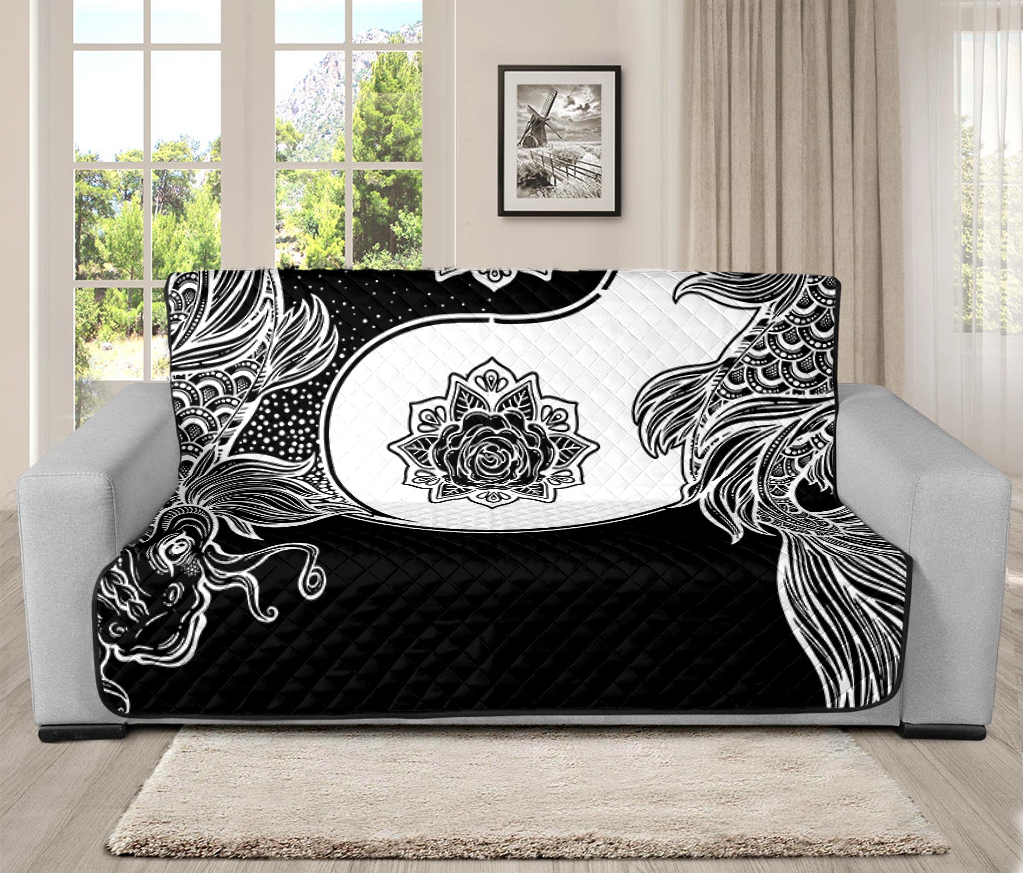 Yin And Yang Koi Carp Fish Print Futon Protector