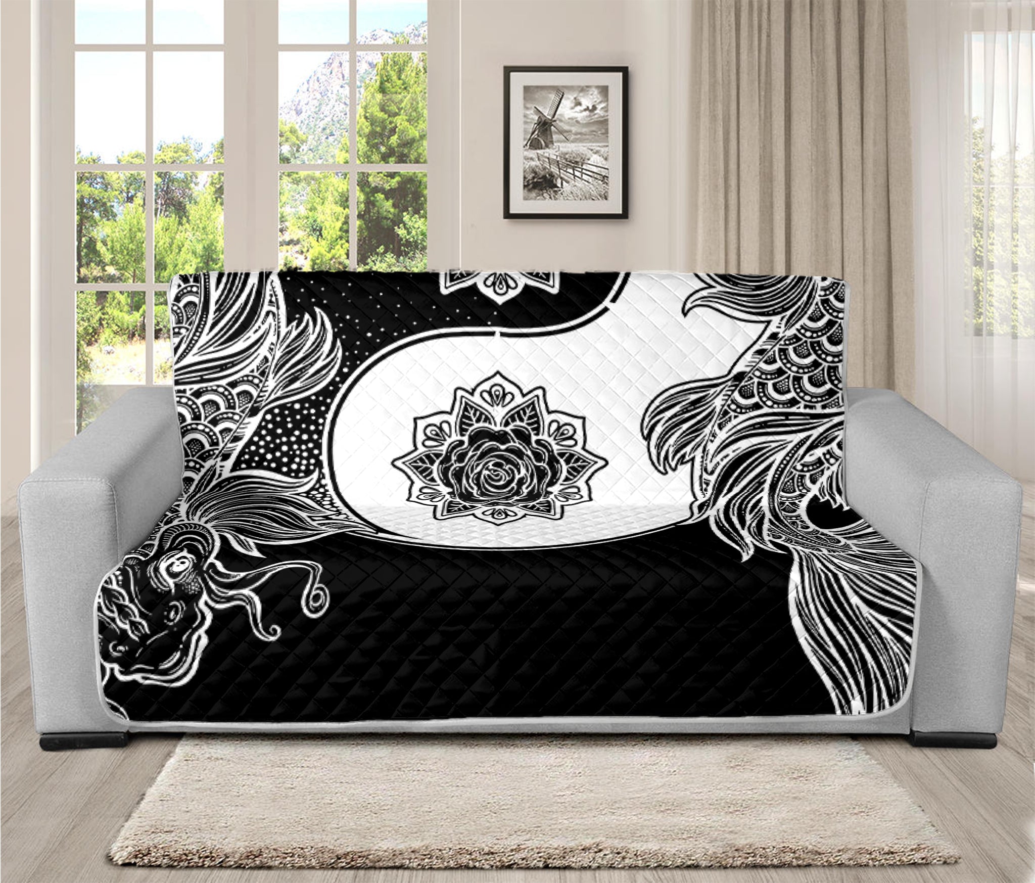 Yin And Yang Koi Carp Fish Print Futon Protector