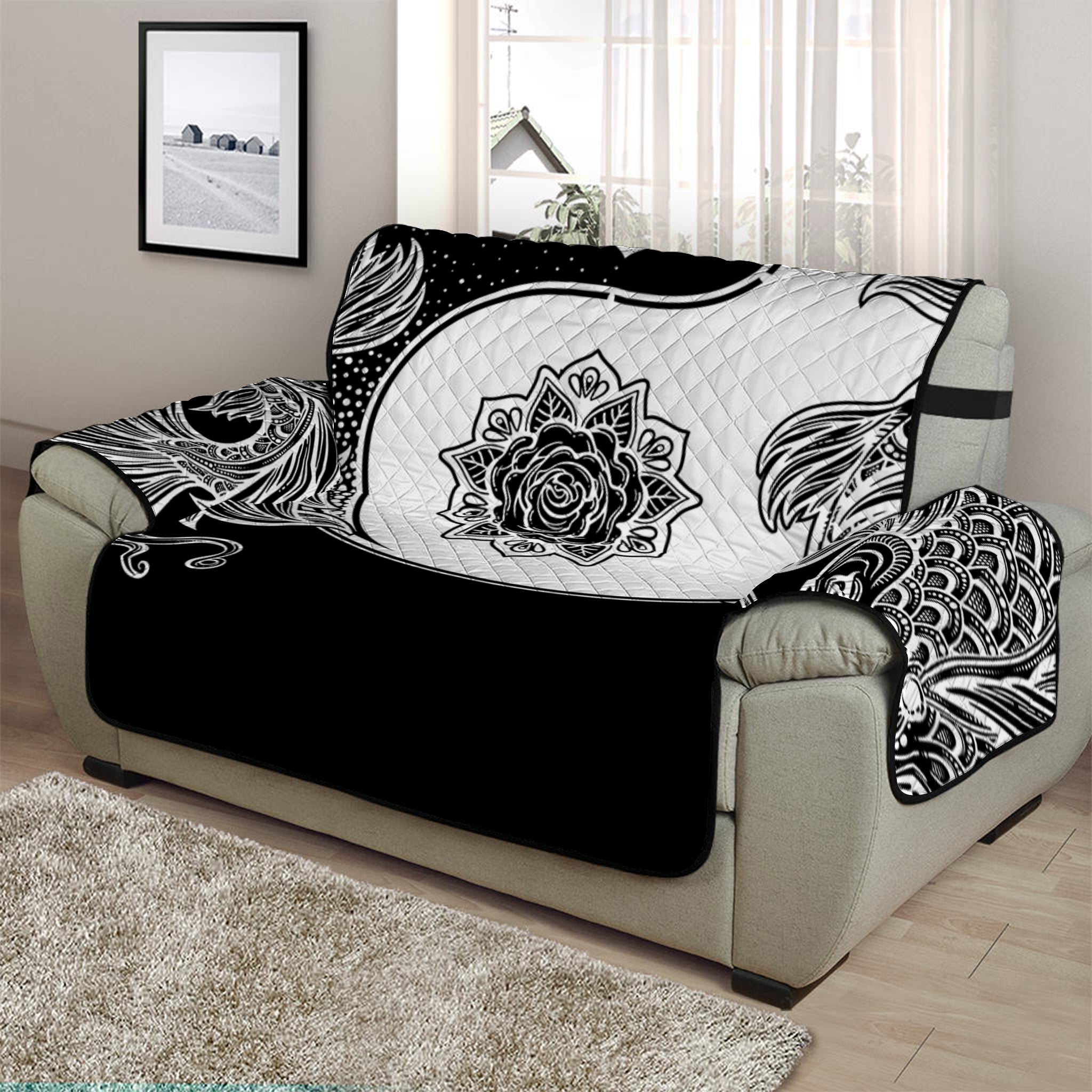 Yin And Yang Koi Carp Fish Print Half Sofa Protector