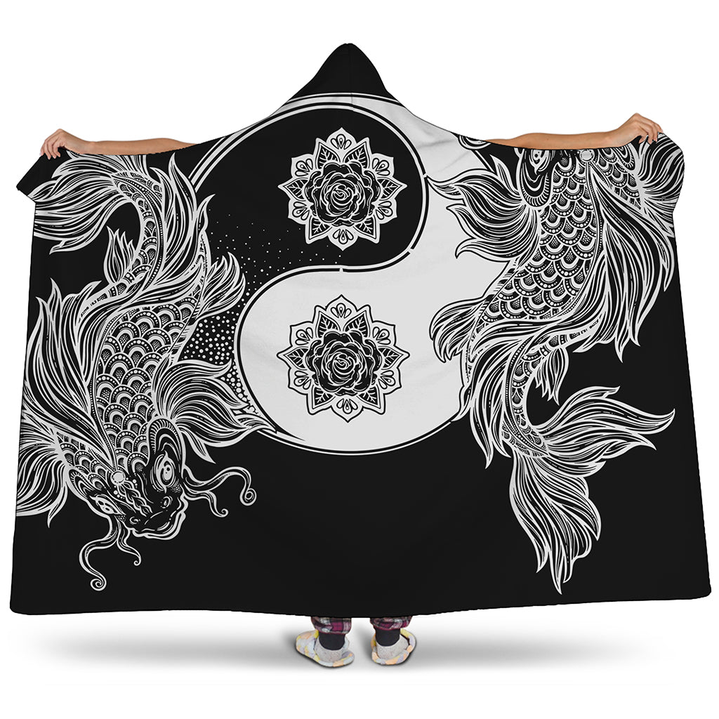 Yin And Yang Koi Carp Fish Print Hooded Blanket