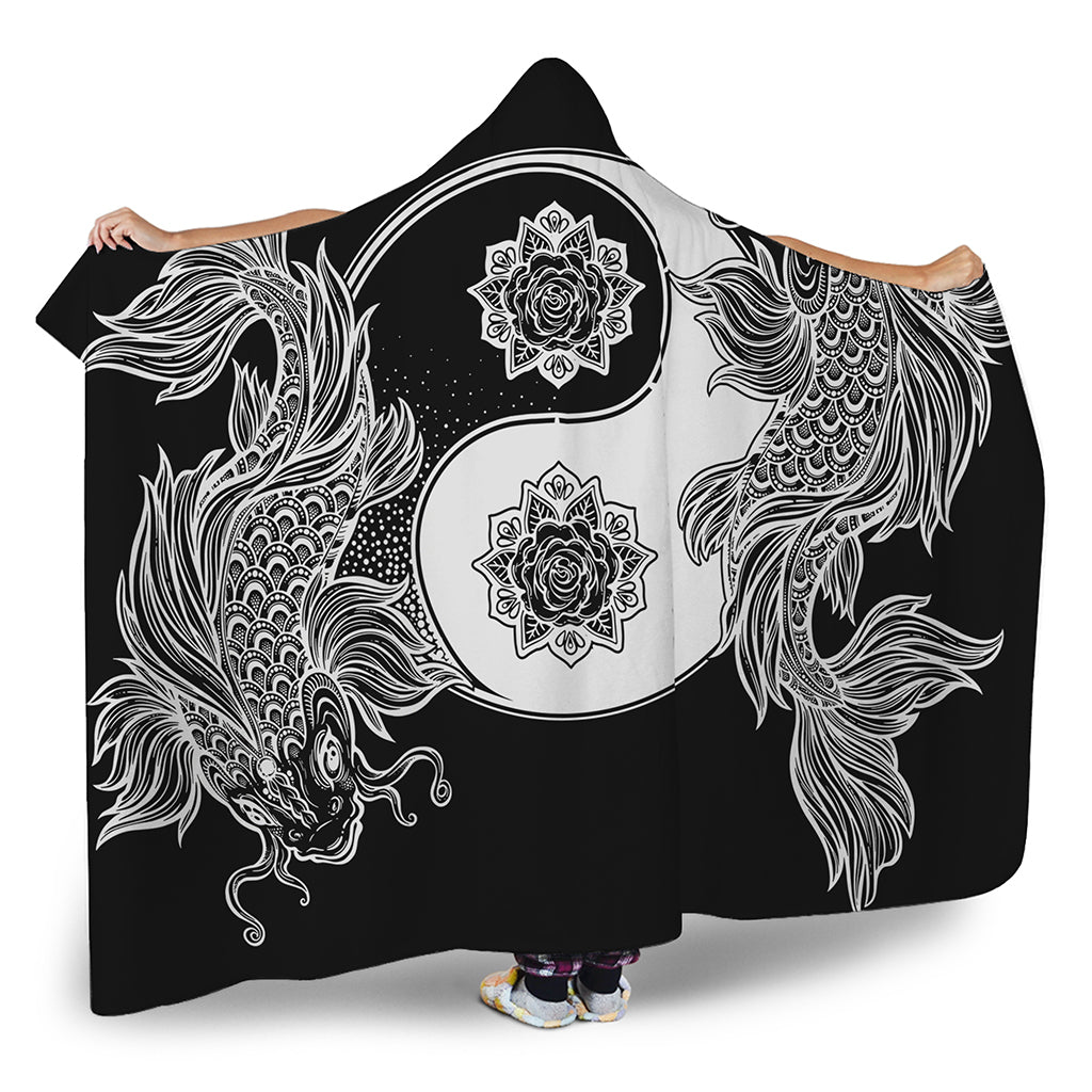 Yin And Yang Koi Carp Fish Print Hooded Blanket