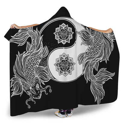 Yin And Yang Koi Carp Fish Print Hooded Blanket