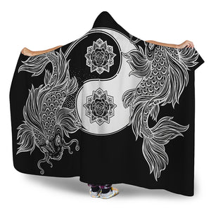 Yin And Yang Koi Carp Fish Print Hooded Blanket