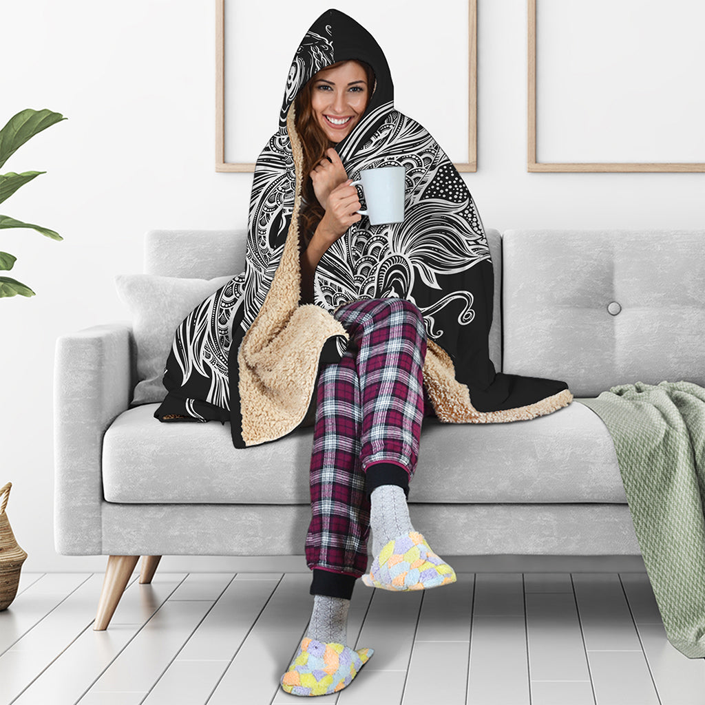 Yin And Yang Koi Carp Fish Print Hooded Blanket