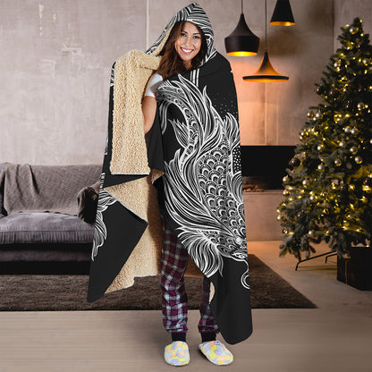 Yin And Yang Koi Carp Fish Print Hooded Blanket