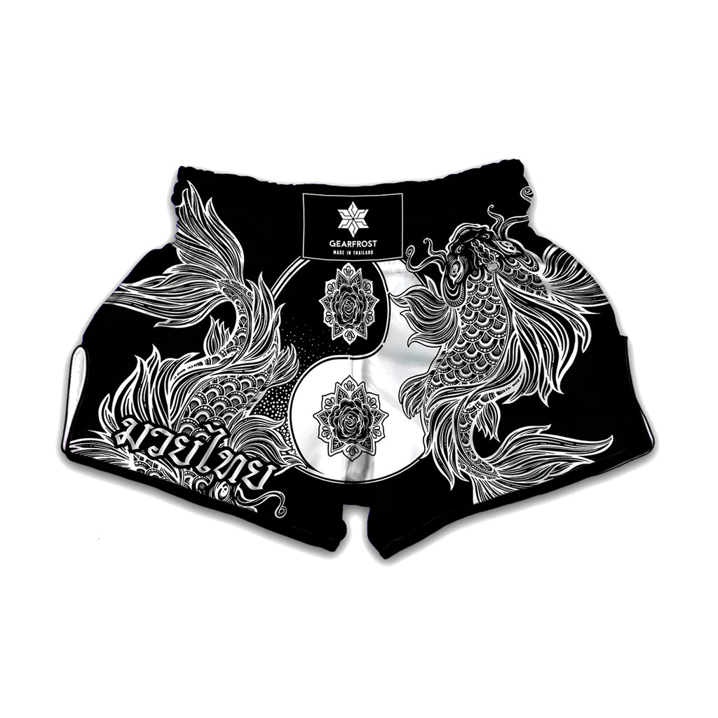 Yin And Yang Koi Carp Fish Print Muay Thai Boxing Shorts