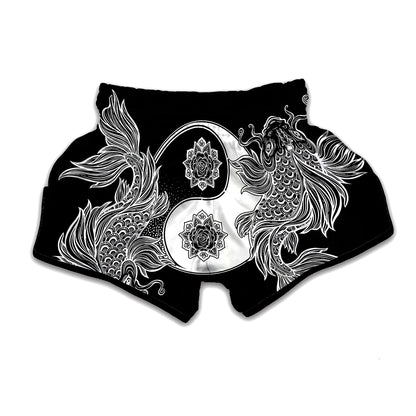 Yin And Yang Koi Carp Fish Print Muay Thai Boxing Shorts