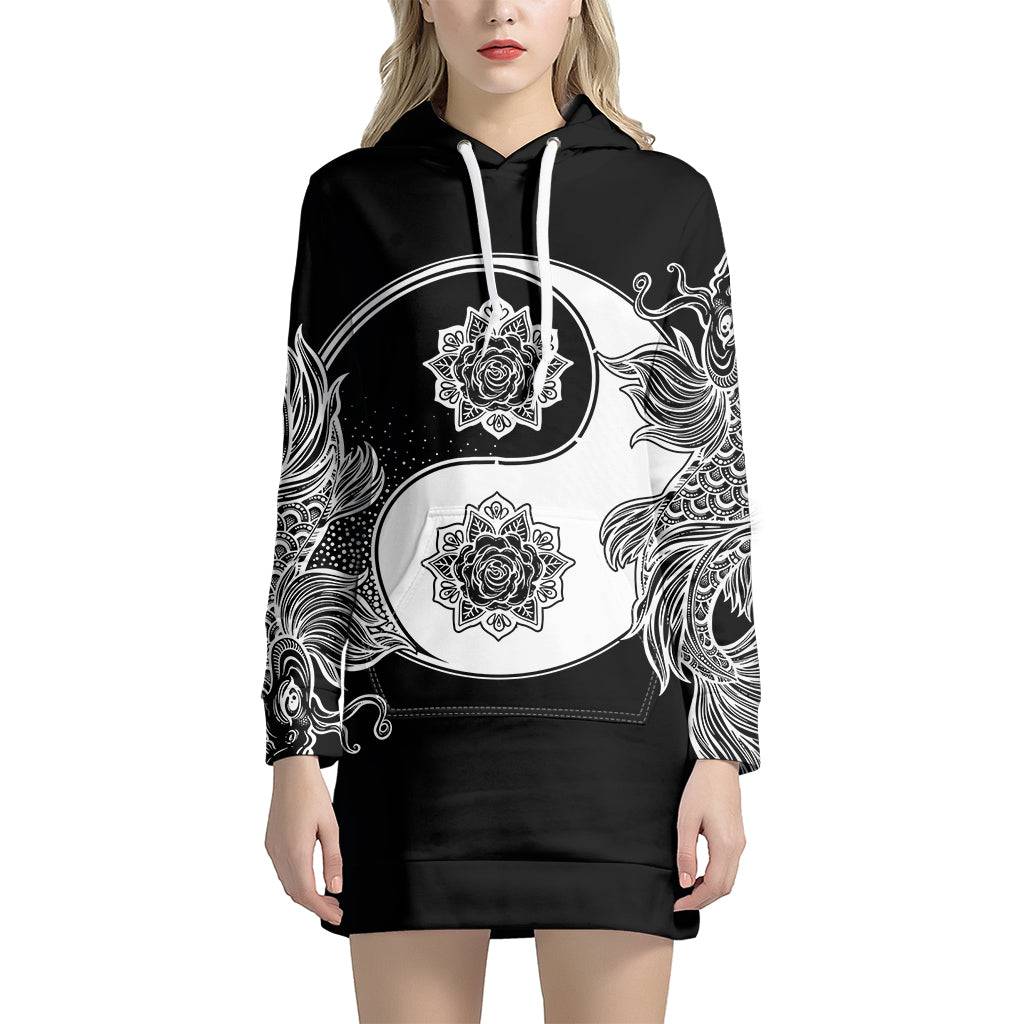 Yin And Yang Koi Carp Fish Print Pullover Hoodie Dress