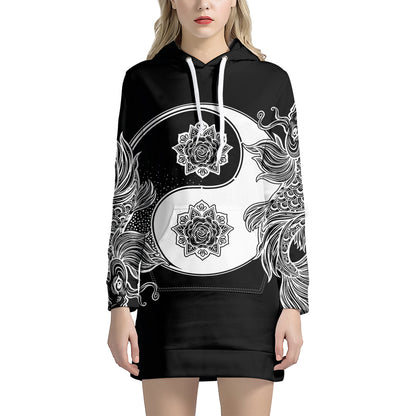Yin And Yang Koi Carp Fish Print Pullover Hoodie Dress