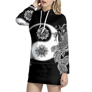Yin And Yang Koi Carp Fish Print Pullover Hoodie Dress