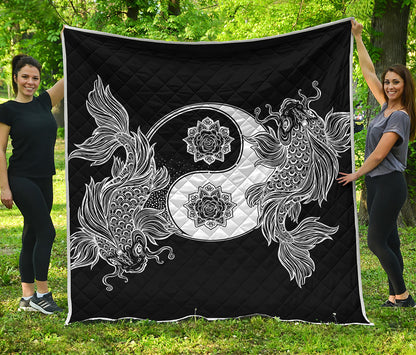Yin And Yang Koi Carp Fish Print Quilt