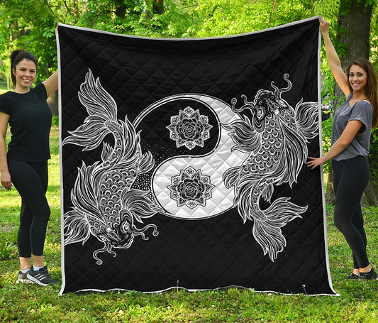 Yin And Yang Koi Carp Fish Print Quilt