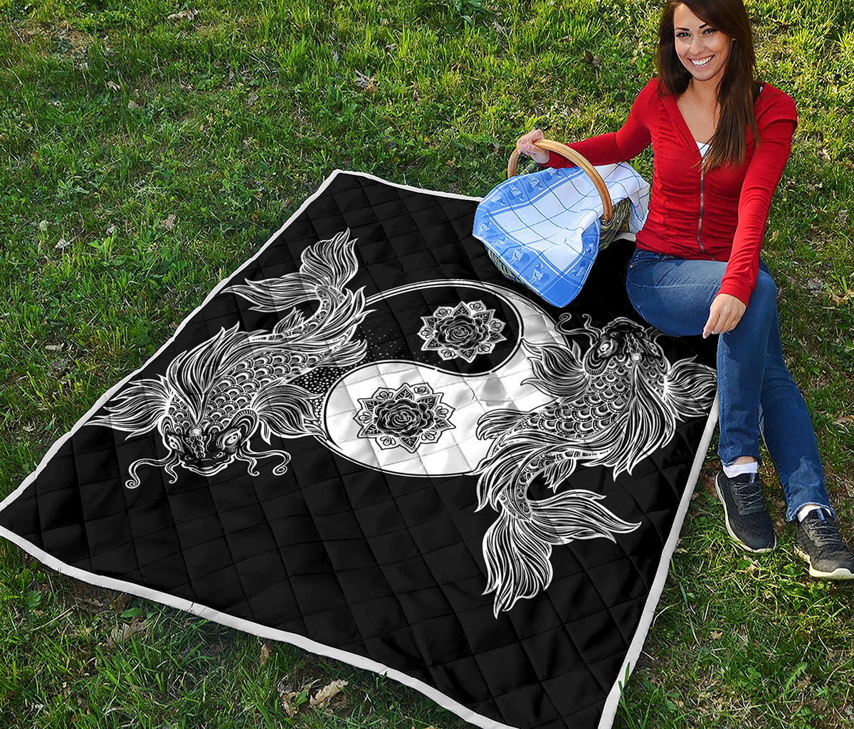Yin And Yang Koi Carp Fish Print Quilt