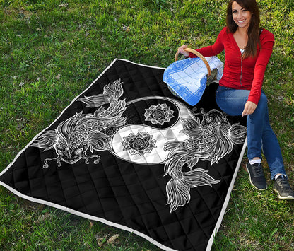 Yin And Yang Koi Carp Fish Print Quilt