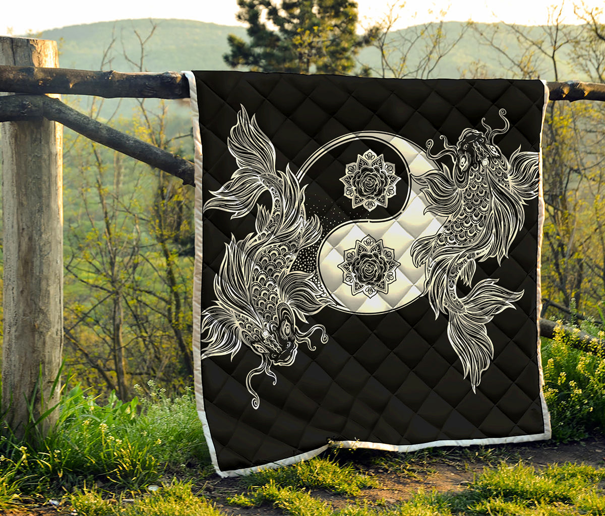 Yin And Yang Koi Carp Fish Print Quilt