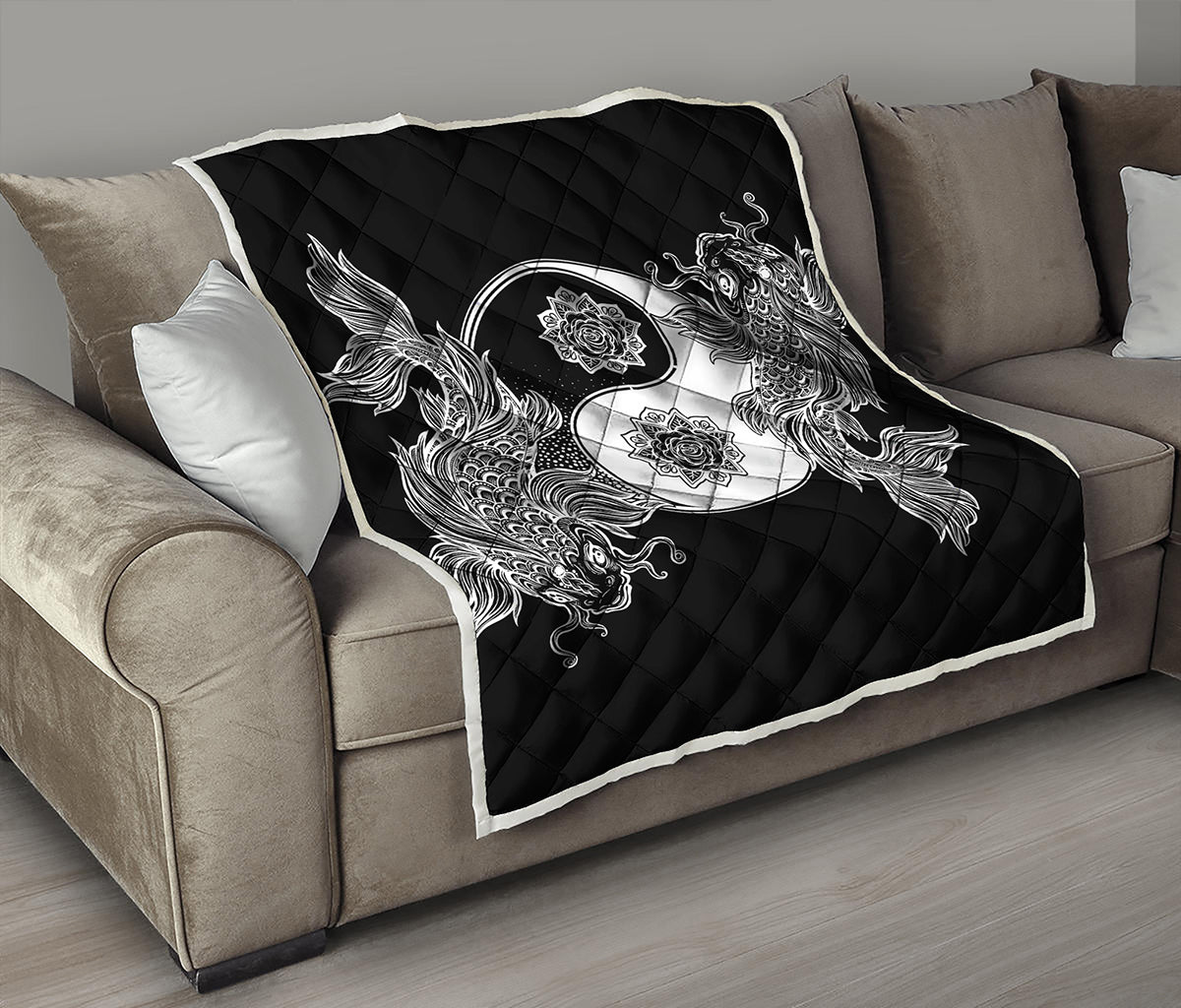 Yin And Yang Koi Carp Fish Print Quilt