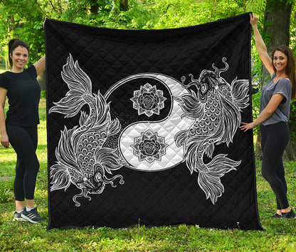 Yin And Yang Koi Carp Fish Print Quilt