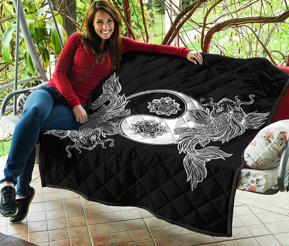 Yin And Yang Koi Carp Fish Print Quilt