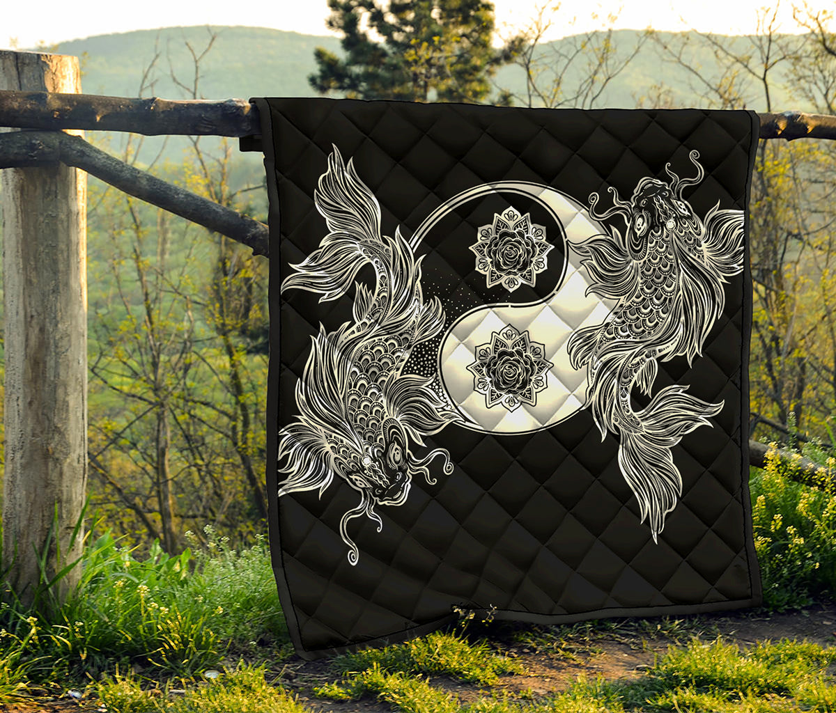 Yin And Yang Koi Carp Fish Print Quilt
