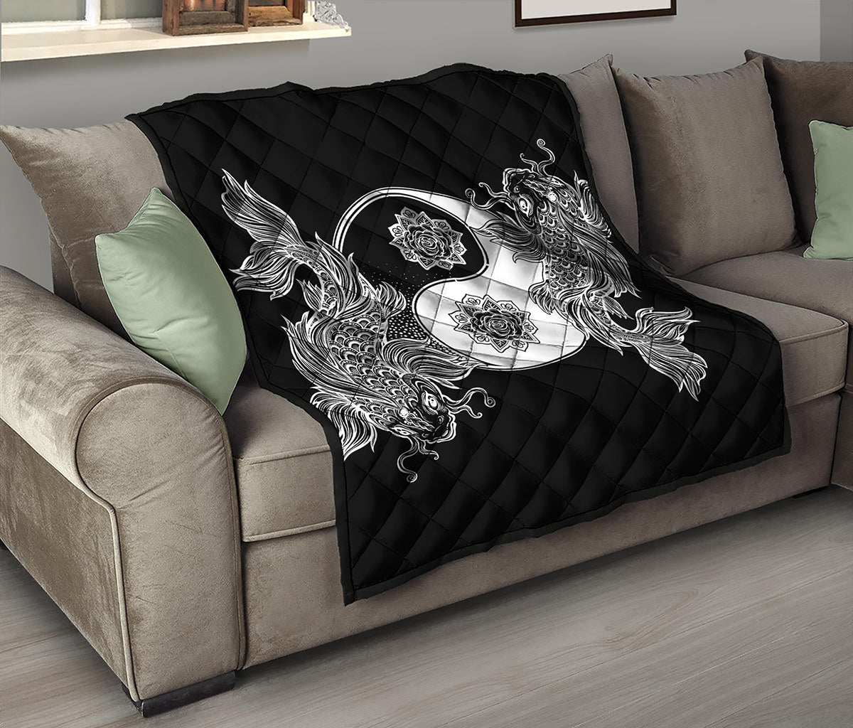 Yin And Yang Koi Carp Fish Print Quilt