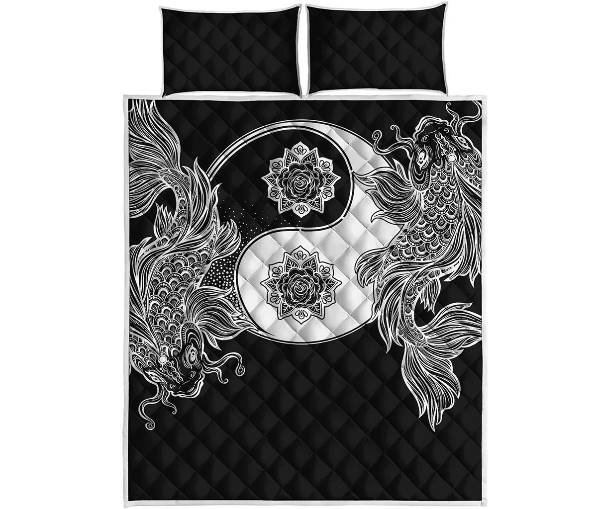 Yin And Yang Koi Carp Fish Print Quilt Bed Set