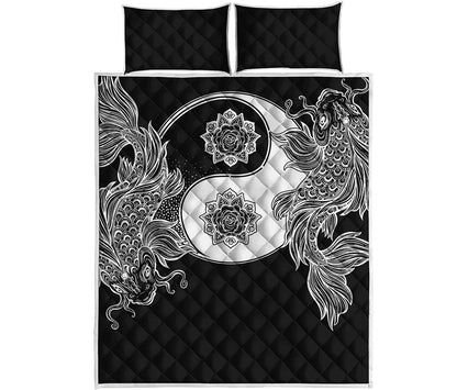 Yin And Yang Koi Carp Fish Print Quilt Bed Set
