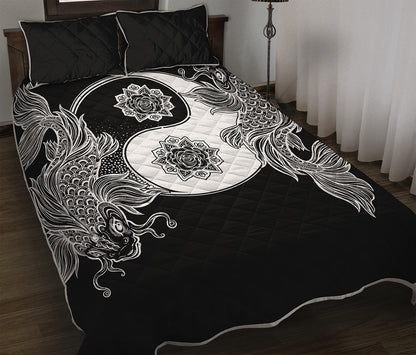 Yin And Yang Koi Carp Fish Print Quilt Bed Set