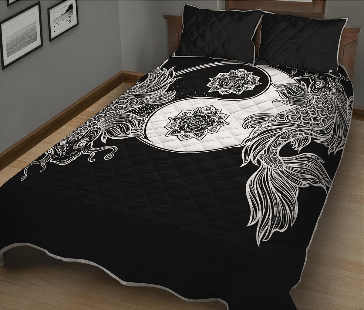 Yin And Yang Koi Carp Fish Print Quilt Bed Set