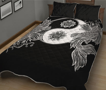 Yin And Yang Koi Carp Fish Print Quilt Bed Set