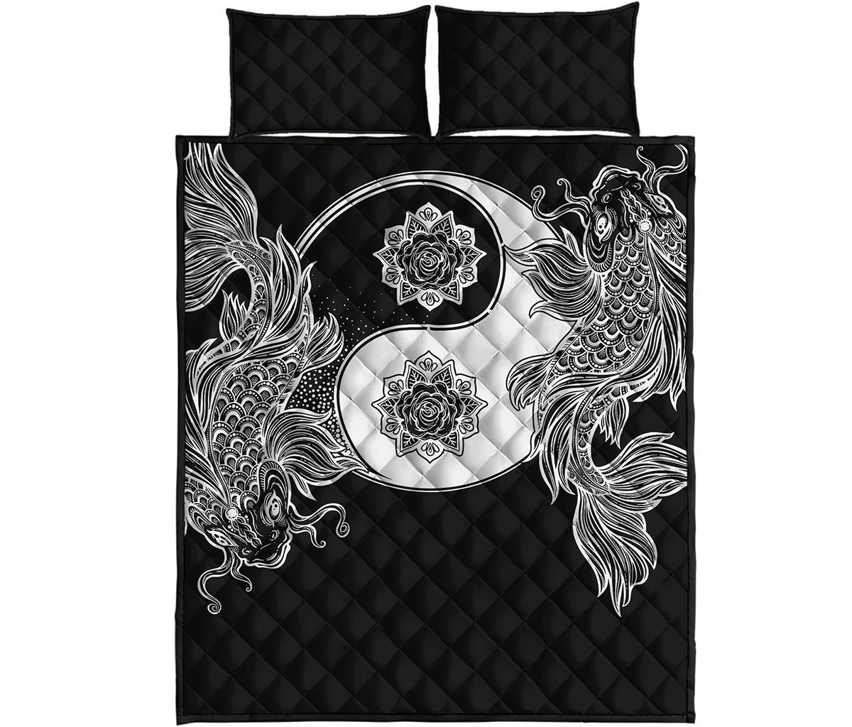Yin And Yang Koi Carp Fish Print Quilt Bed Set