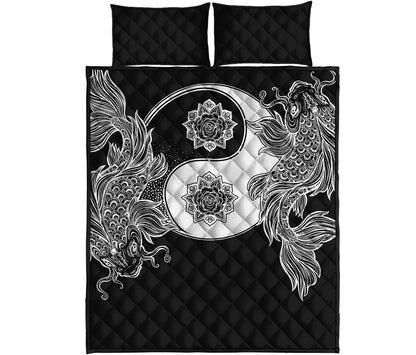 Yin And Yang Koi Carp Fish Print Quilt Bed Set