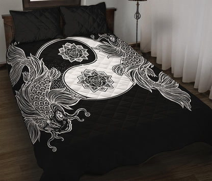 Yin And Yang Koi Carp Fish Print Quilt Bed Set