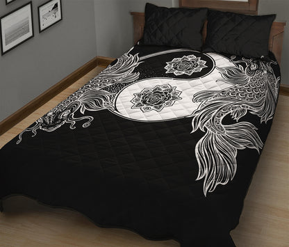 Yin And Yang Koi Carp Fish Print Quilt Bed Set
